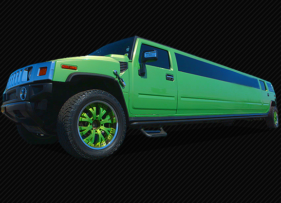 GREEN STRETCHED HUMMER LIMO